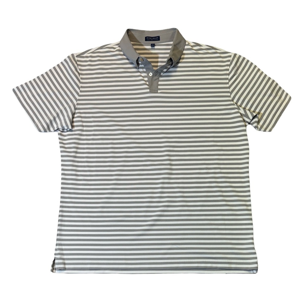 Peter Millar mens XL gray white stripe crown crafted golf performance polo shirt